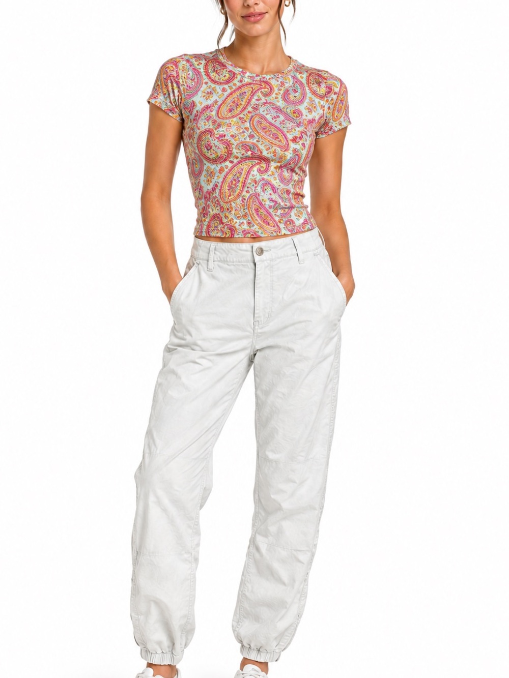 Johnny Was Cream Track Jogger Pants